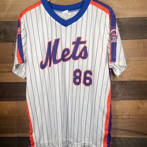 New York Mets 86 25th Anniversary Baseball Jersey White Blue Orange Size L